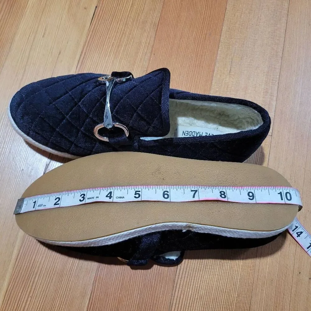 Steve Madden paxtyn velvet quilted loafers horsebit style silver accent quiet lu